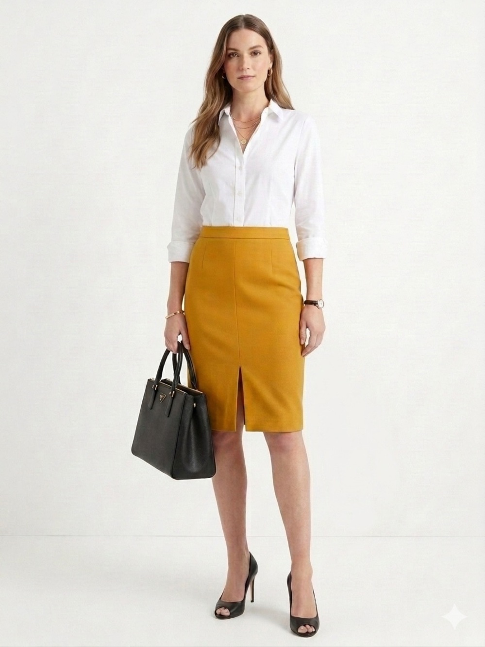 Ann Taylor Mustard Pencil Skirt with Front Slit